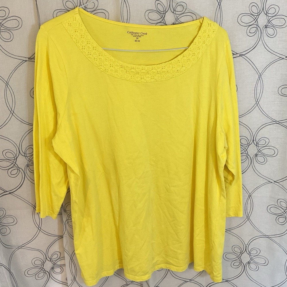 Women's Coldwater Creek Cotton Yellow 3/4 Sleeve Top Size‎ 2X (20/22)